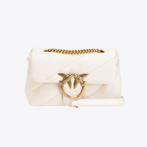 Pinko Mini Love Bag Puff Maxi Quilt WHITE+WHITE-ANTIQUE GOLD