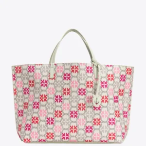 Love Birds Monogram Big Shopper Bag WHITE/FUCHSIA/RED-ANTIQUE GOLD
