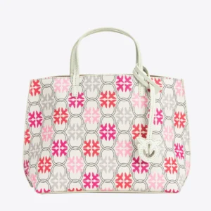 Love Birds Monogram Shopper Bag WHITE/FUCHSIA/RED-ANTIQUE GOLD