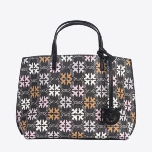 Love Birds Monogram Shopper Bag BLACK/BROWN/WHITE.ANTIQUE GOLD