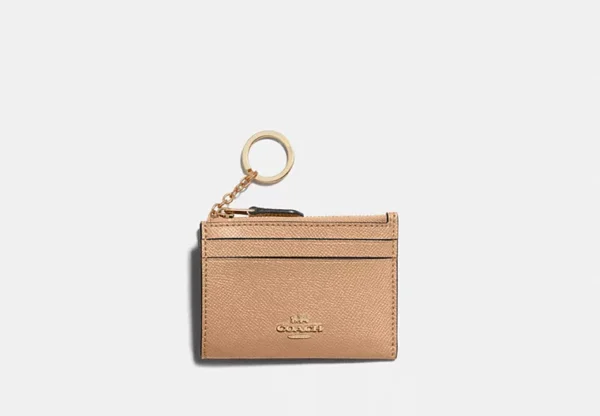 Coach Mini Skinny Id Case crossgrain leather Gold Taupe