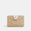 Coach Medium Corner Zip Wallet In Signature Canvas Gold Lt Khaki Chalk