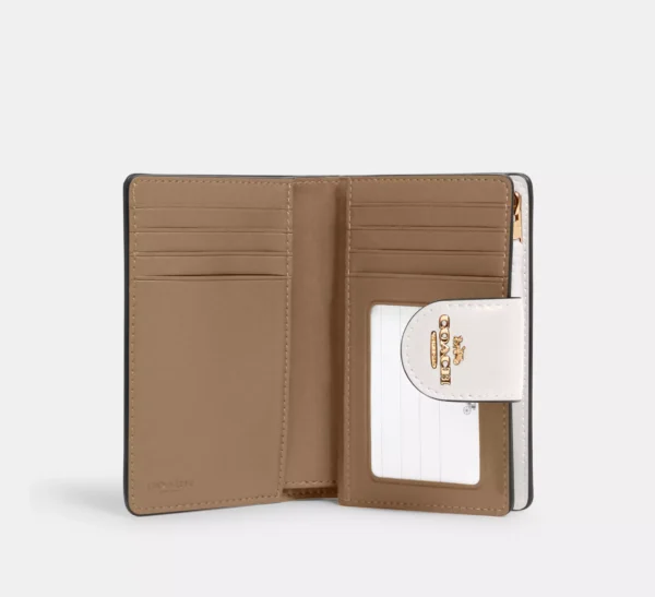 Coach Medium Corner Zip Wallet In Signature Canvas Gold Lt Khaki Chalk