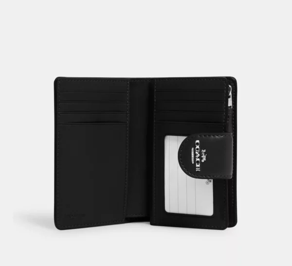 Coach Medium Corner Zip Wallet In Signature Canvas Silver Graphite Black