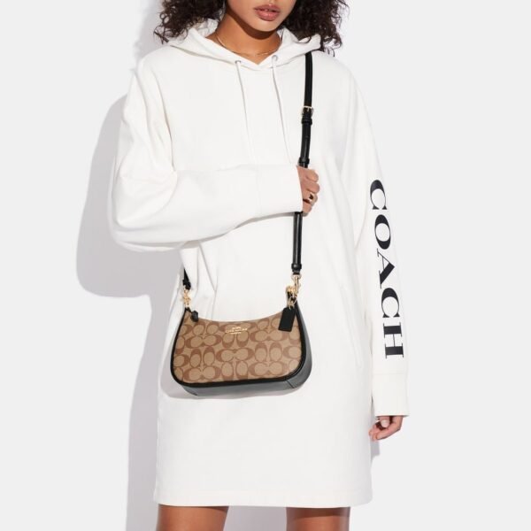 Coach Teri Shoulder Bag In Signature Canvas Khaki Black