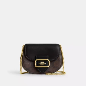 Coach Morgan Card Case On A Chain In Blocked Signature Canvas Walnut Black