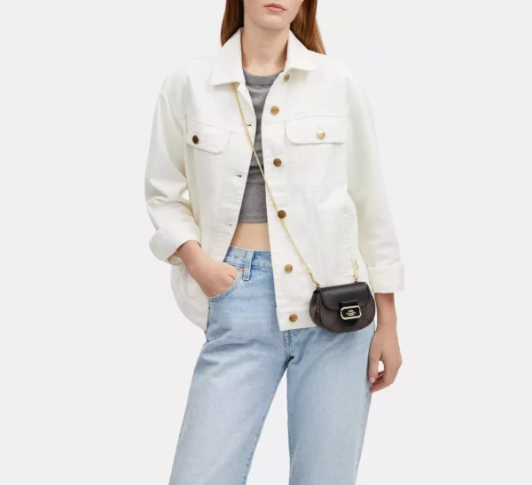 Coach Morgan Card Case On A Chain In Blocked Signature Canvas Walnut Black