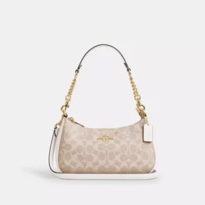 Teri Shoulder Bag In Signature Canvas Sand White
