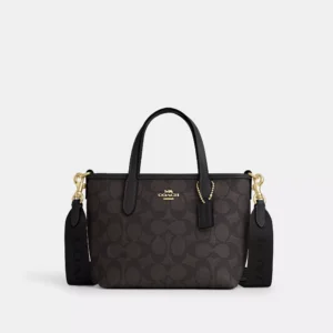 Coach City Mini Tote Bag In Signature Canvas Walnut Black