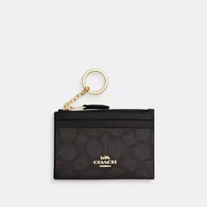Coach Mini Skinny Id Case Signature Canvas/Gold/Walnut/brown