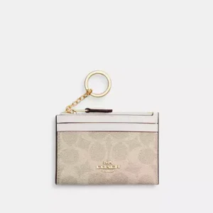 Coach Mini Skinny Id Case signature canvas/Gold/Sand/Chalk