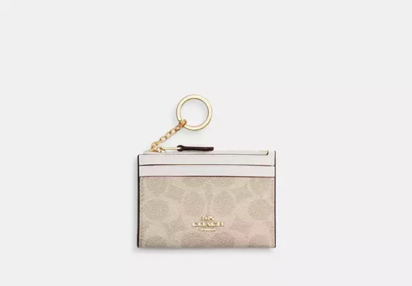 Coach Mini Skinny Id Case signature canvas Gold Sand Chalk