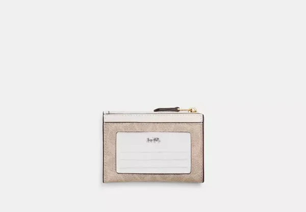 Coach Mini Skinny Id Case signature canvas Gold Sand Chalk