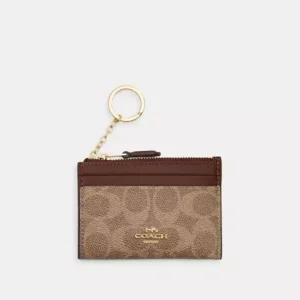 Coach Mini Skinny Id Case signature canvas/Gold/Tan/Brown
