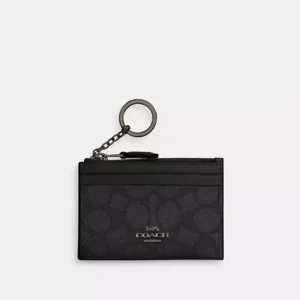 Coach Mini Skinny Id Case Signature Canvas/Gunmetal/Charcoal/Black