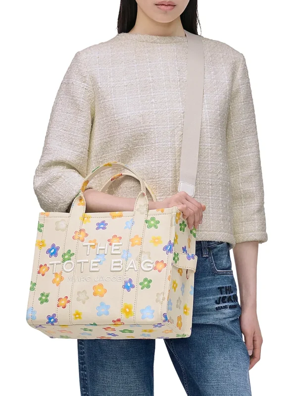 0400022768975_WHITEMULTI_A1 THE MARC JACOBS Wild Daisy CANVAS MEDIUM TOTE BAG