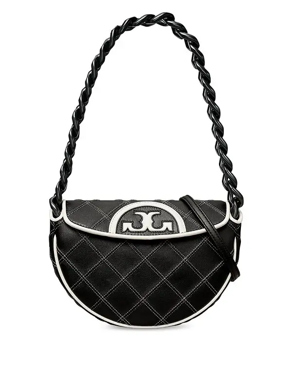 25350675~black_1746641886213_0 Tory Burch MINI FLEMING SOFT CRESCENT BAG Black white stripe