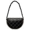 970092-2 Tory Burch MINI FLEMING SOFT CRESCENT BAG Black white stripe