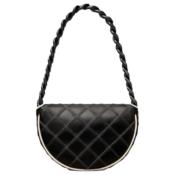 970092-2 Tory Burch MINI FLEMING SOFT CRESCENT BAG Black white stripe