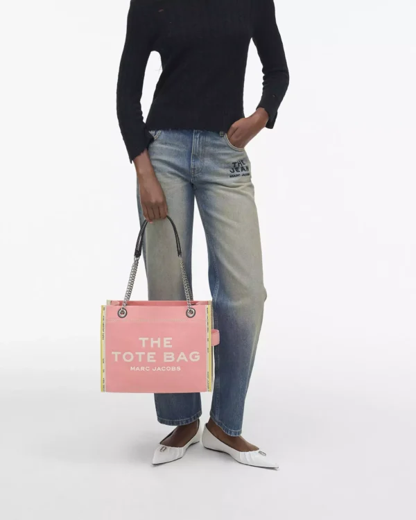 THE MARC JACOBS DENIM CHAIN MEDIUM TOTE BAG Ribbon Pink