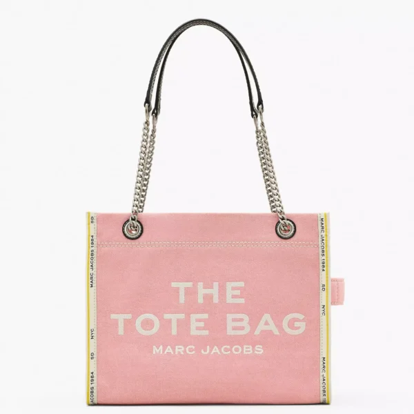 THE MARC JACOBS DENIM CHAIN MEDIUM TOTE BAG Ribbon Pink