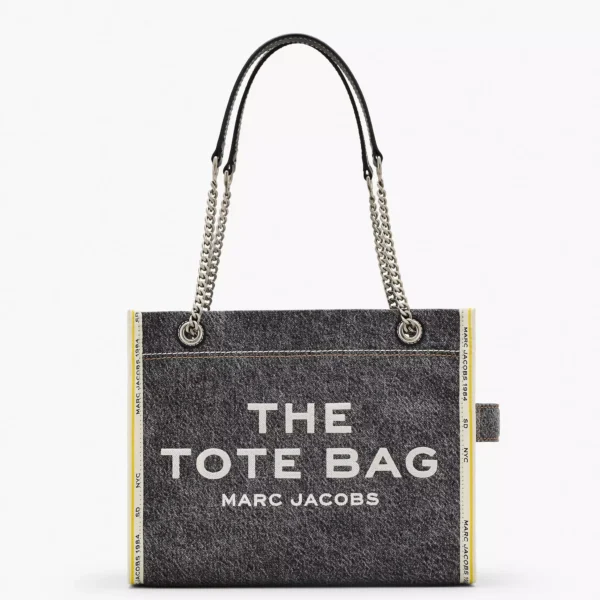 THE MARC JACOBS DENIM CHAIN MEDIUM TOTE BAG Black Wash