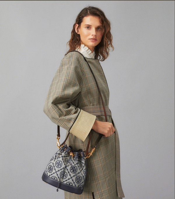Tory Burch T Monogram Bucket Bag Navy