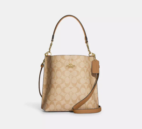 Coach Mollie Bucket Bag 22 In Signature Canvas Light Khaki Light Saddle