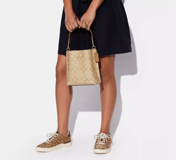 Coach Mollie Bucket Bag 22 In Signature Canvas Light Khaki Light Saddle