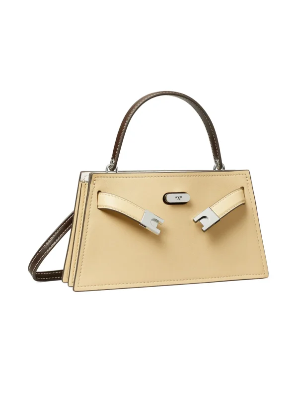 Tory Burch Lee Radziwill Petite Leather Top Handle Bag Praline