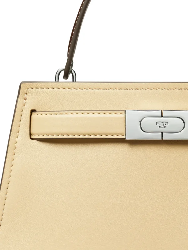 Tory Burch Lee Radziwill Petite Leather Top Handle Bag Praline