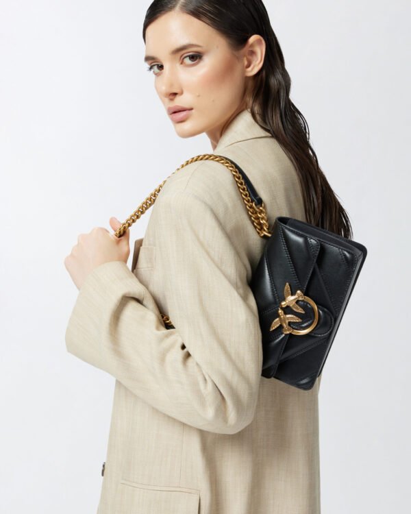 Pinko Love Bag mini chevron-quilted nappa leather crossbody bag Black