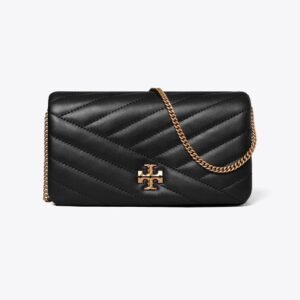 Tory Burch Kira Chevron Quilted Leather Chain Wallet Black