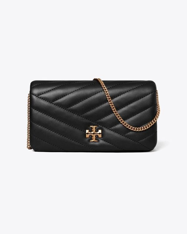 Tory Burch Kira Chevron Quilted Leather Chain Wallet Black