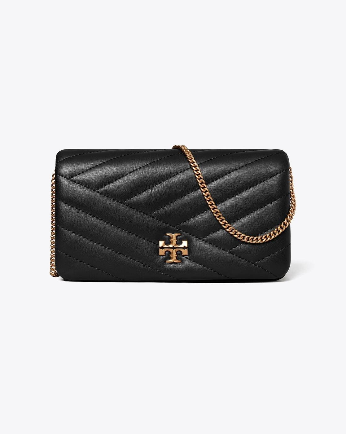 Tory Burch Kira Chevron Quilted Leather Chain Wallet Black