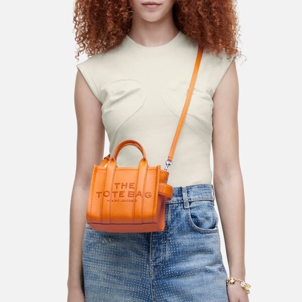 The MARC JACOBS Leather Mini Crossbody Tote Bag Tangerine