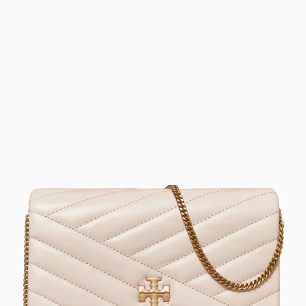 Tory Burch Kira Chevron Quilted Leather Chain Wallet Light Cream