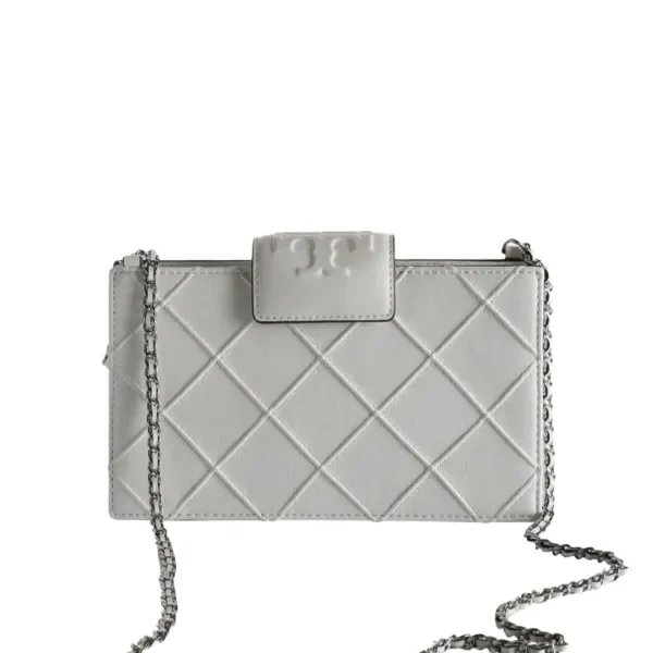 Tory Burch Mini Fleming Soft Chain Wallet Grey