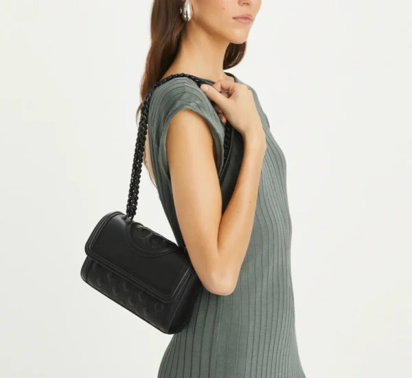 Tory Burch Fleming Small Convertible Shoulder Bag Black Polished-Grain