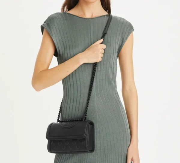 Tory Burch Fleming Small Convertible Shoulder Bag Black Polished-Grain