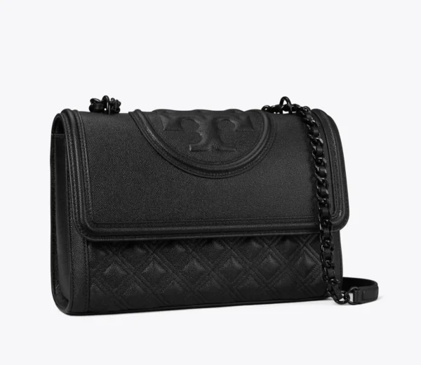 Tory Burch Fleming Convertible Shoulder Bag Polished-Grain Black