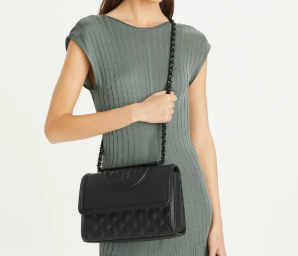 Tory Burch Fleming Convertible Shoulder Bag Polished-Grain Black