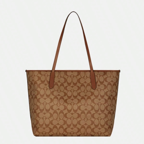 Coach City Tote Bag In Signature Canvas khaki saddle