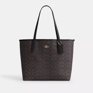 Coach City Tote Bag In Signature Canvas Walnut Black