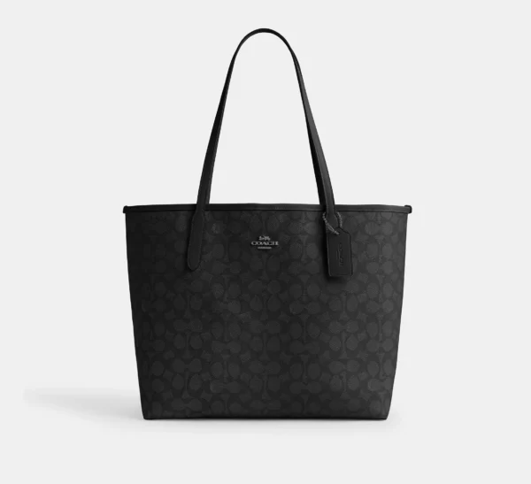 Coach City Tote Bag In Signature Canvas Gunmetal Charcoal Black