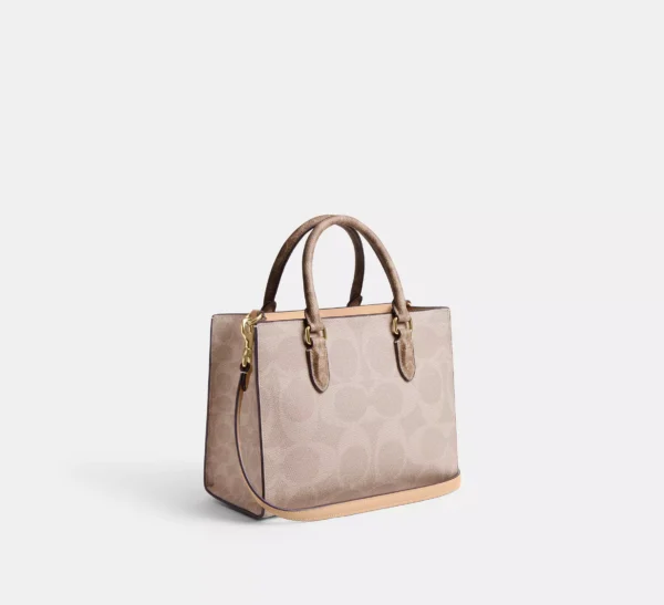 Coach Maggie Small Tote Bag In Blocked Signature Canvas Sand Tan
