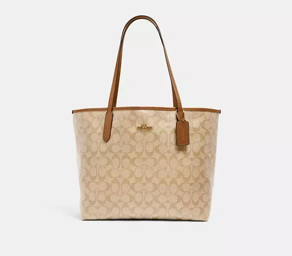 Coach City Tote Bag In Signature Canvas Lt Khaki Lt Saddle