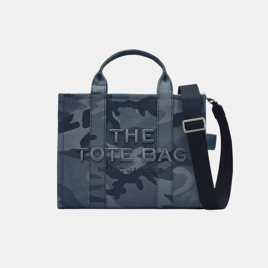 THE MARC JACOBS CAMO JACQUARD CANVAS MEDIUM TOTE BAG Blue