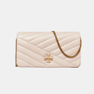 Tory Burch Kira Chevron Quilted Leather Chain Wallet Light Cream