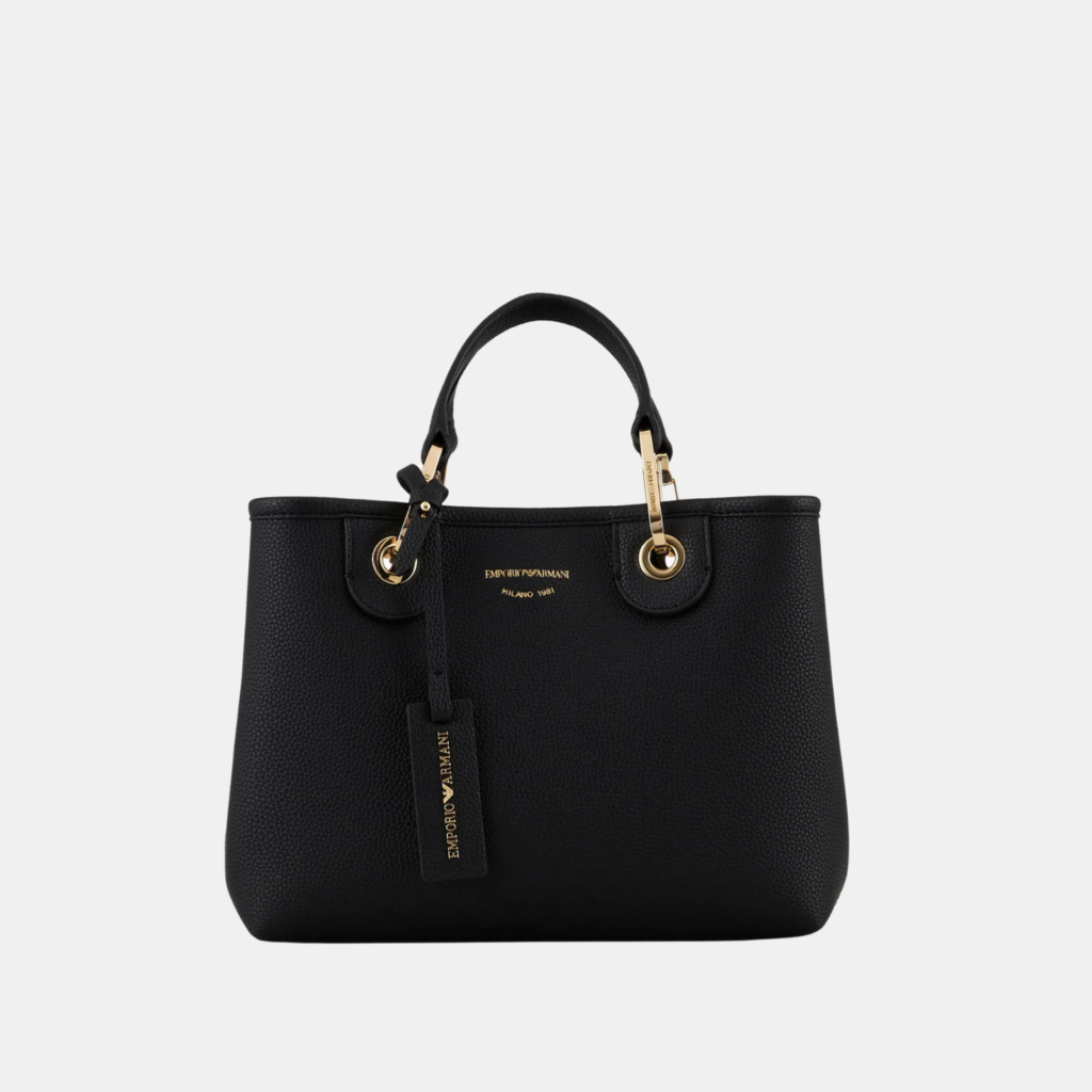 Emporio Armani Small MyEA shopper bag with deer print Deep Black